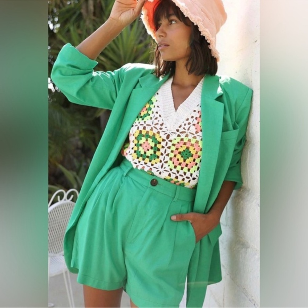Greylin Havana Boyfriend Linen Blend Green‎ Blazer